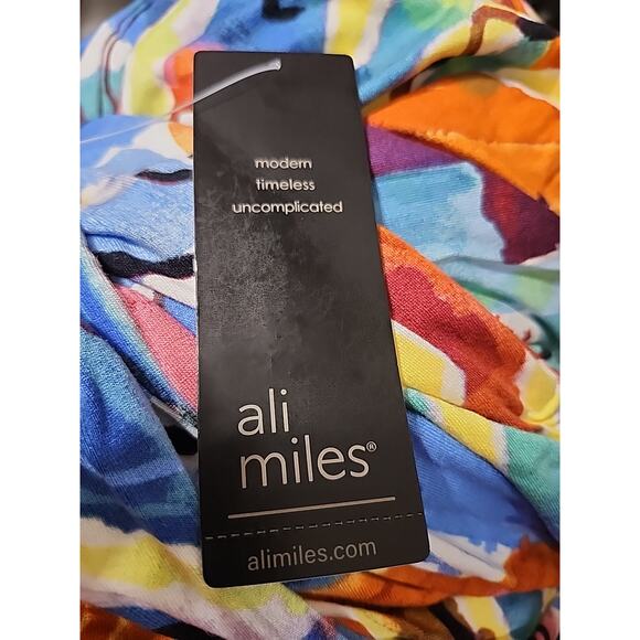 Ali Miles Medium Stretchy Top 3/4 Cinch Sleeve Art To Wear Artsy Abstract - Picture 6 of 6